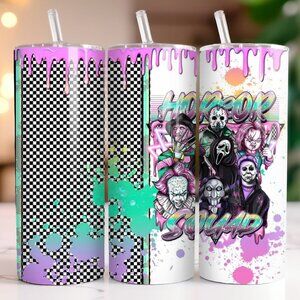 Horror Squad Bad Guys Killer 20 oz Skinny Travel Tumbler Cuo Mug Hot Cold Drinks